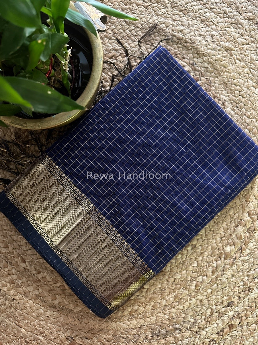 Maheshwari Royal Blue Zari Checks Saree ZCHX040