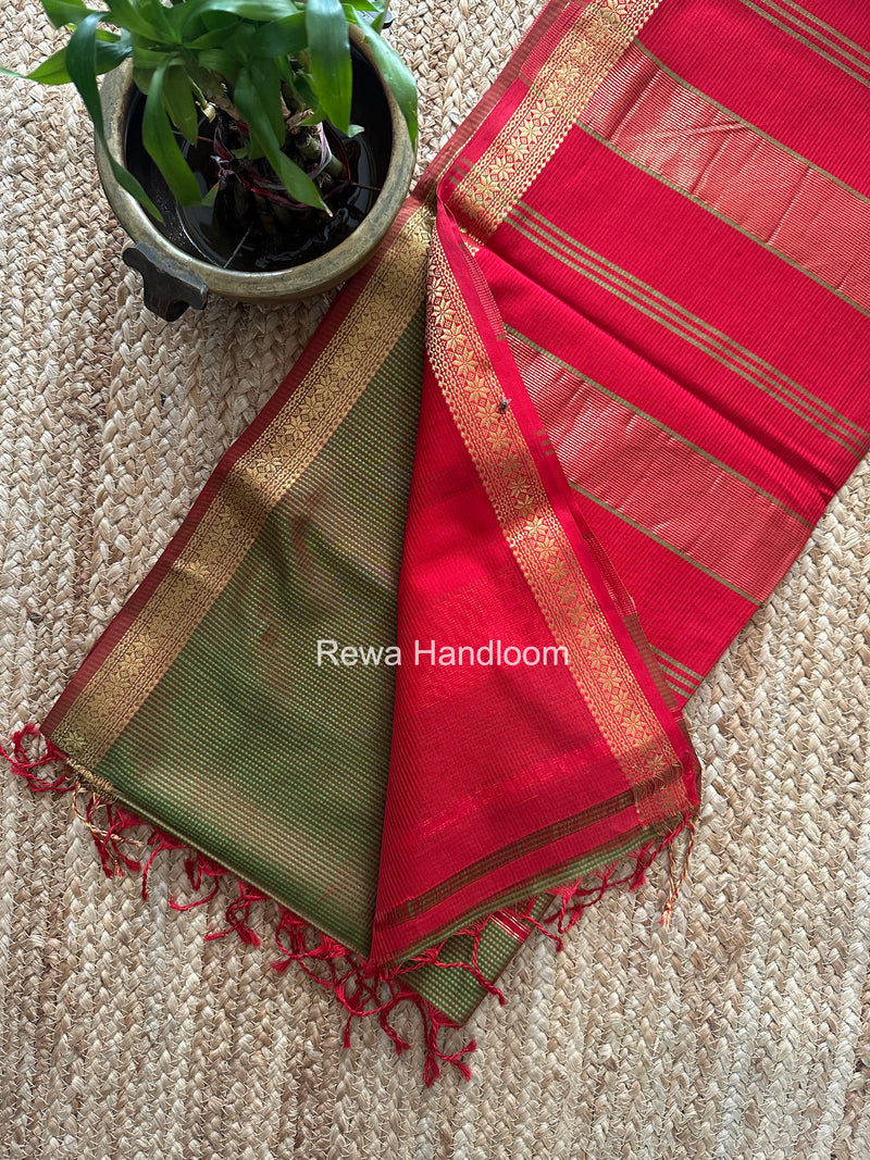 Maheshwari Mehndi Green Garbha Reshami Silk Saree GS352