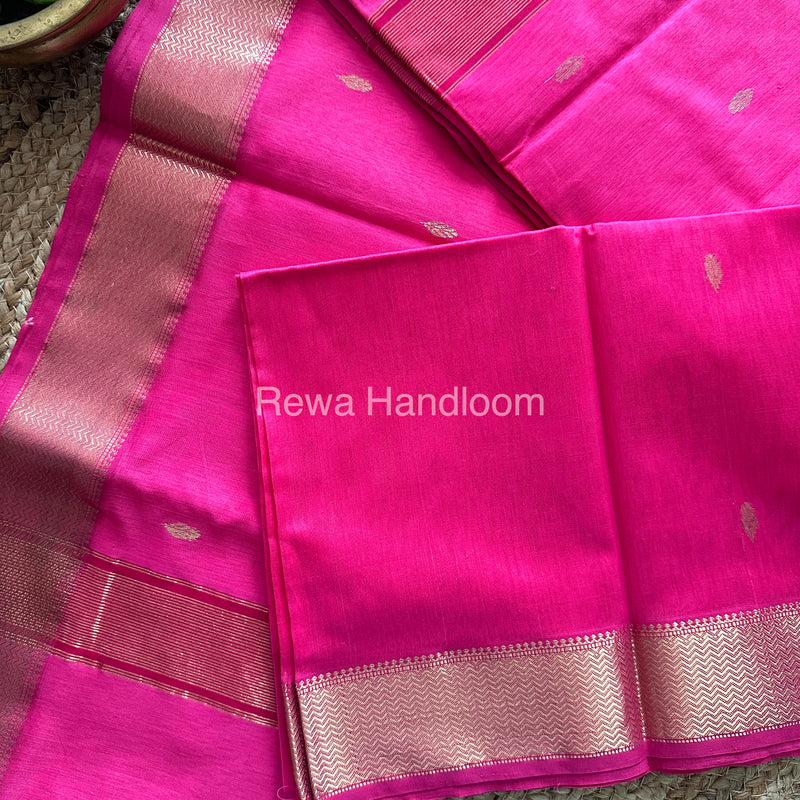 Turmeric Pink Zari Butti ~ Maheshwari Saree-PTB-032