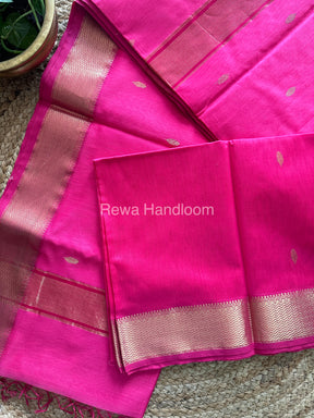 Turmeric Pink Zari Butti ~ Maheshwari Saree-PTB-032