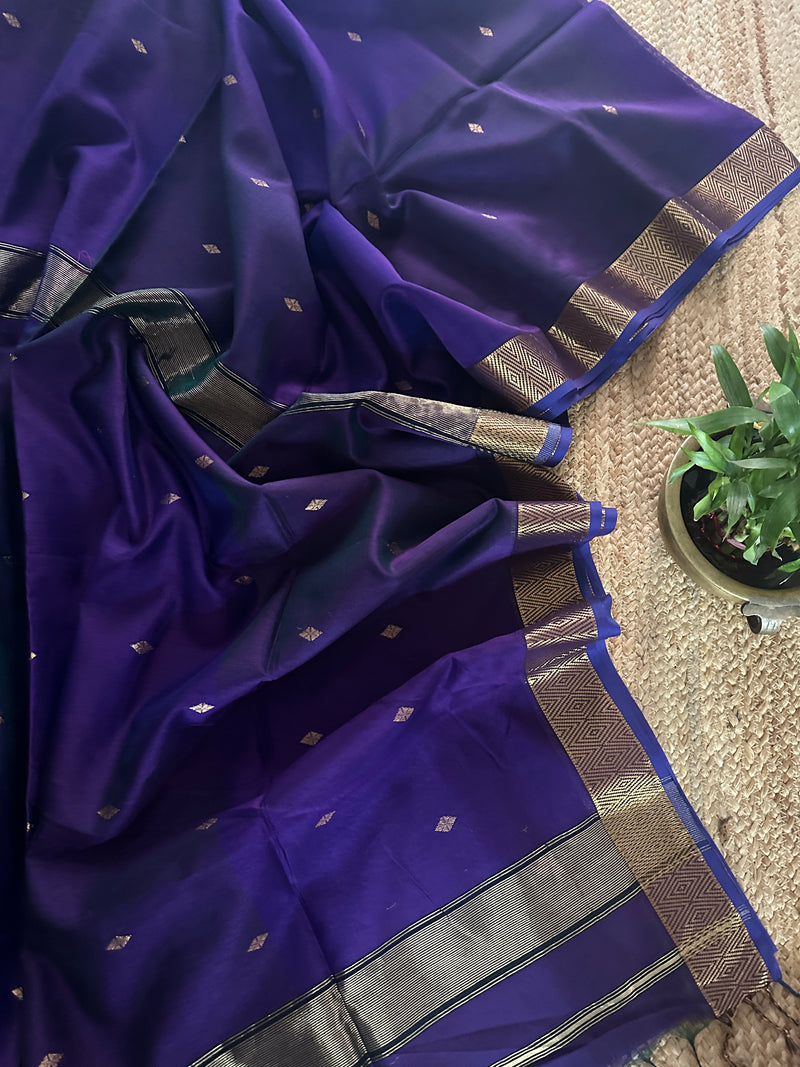 Dark Purple Zari Butti Maheshwari Saree DBSS03