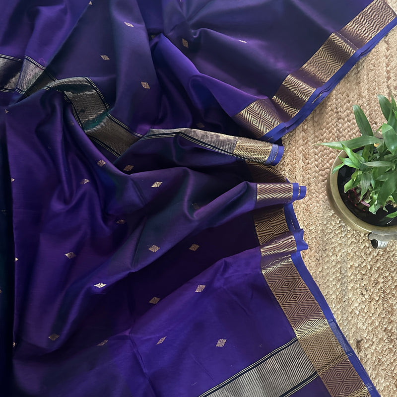 Dark Purple Zari Butti Maheshwari Saree DBSS03