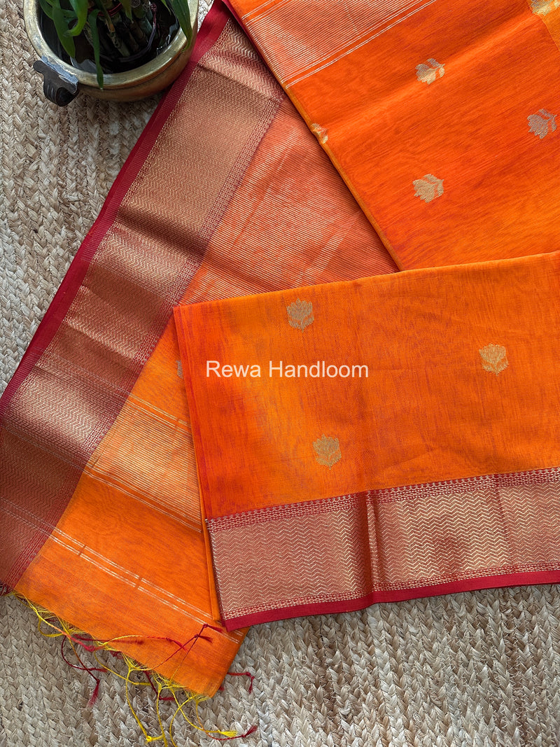 Maheshwari Orange Lotus Shaded Butta Saree SLB02