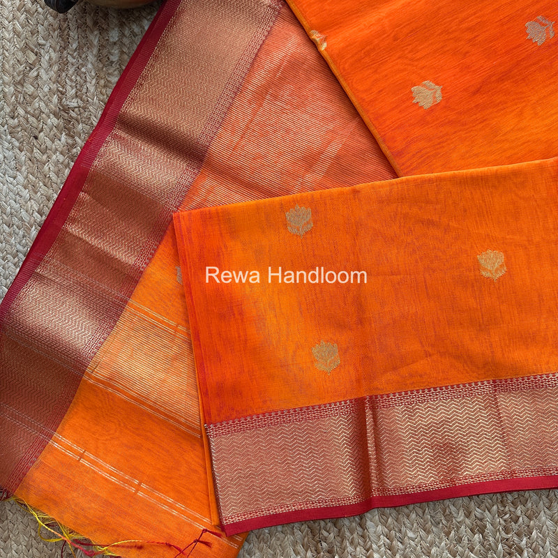Maheshwari Orange Lotus Shaded Butta Saree SLB02