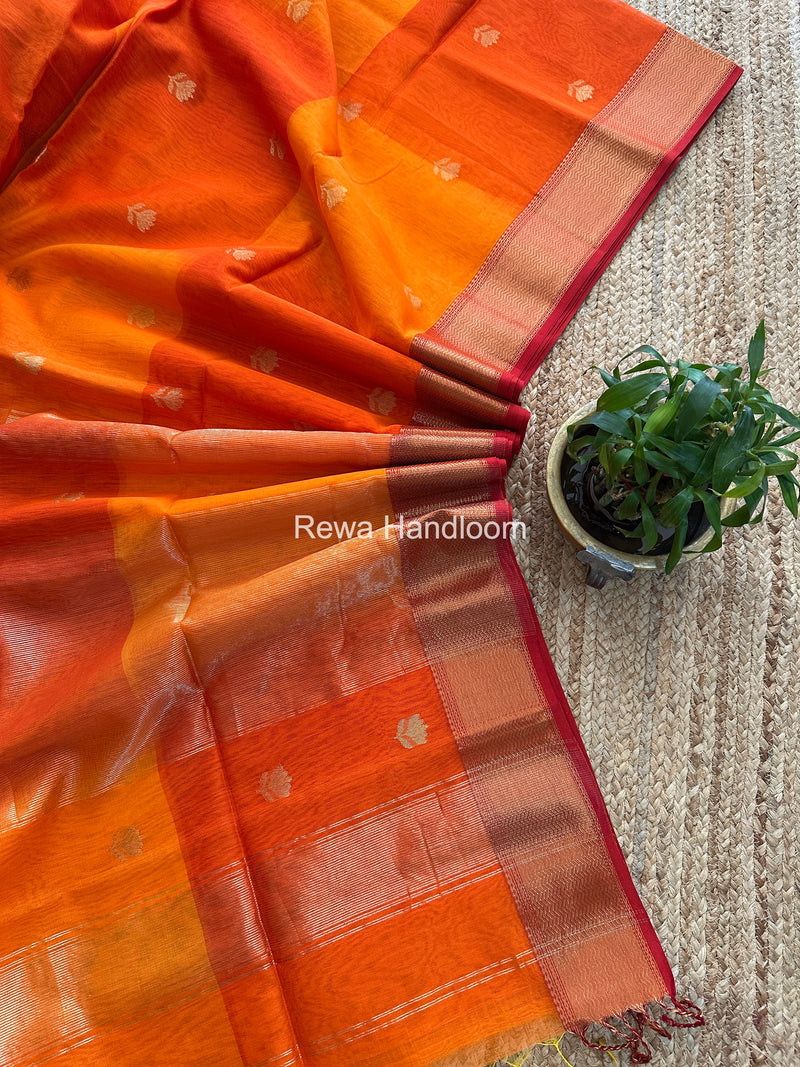 Maheshwari Orange Lotus Shaded Butta Saree SLB02
