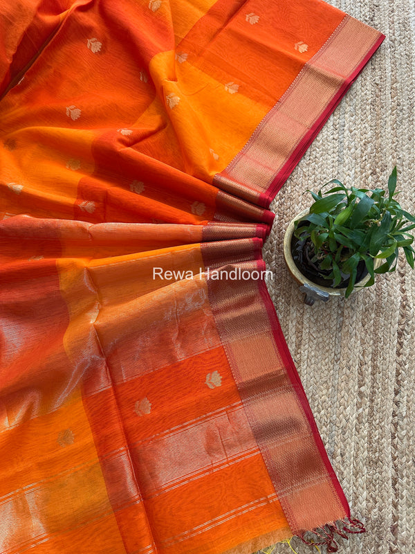 Maheshwari Orange Lotus Shaded Butta Saree SLB02