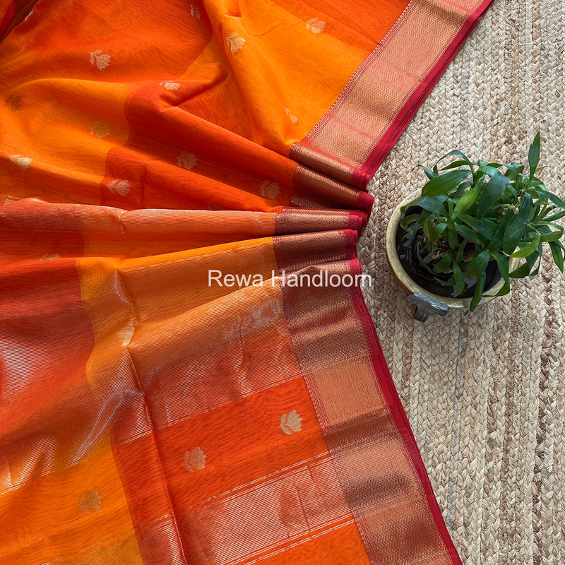 Maheshwari Orange Lotus Shaded Butta Saree SLB02