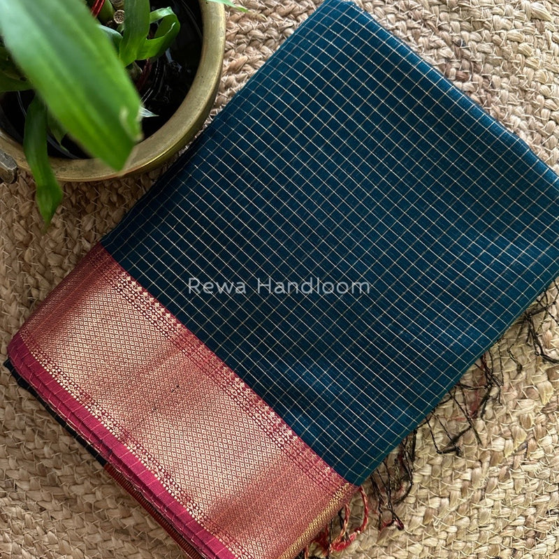 Maheshwari Rama Green Zari Checks Saree ZCHX056