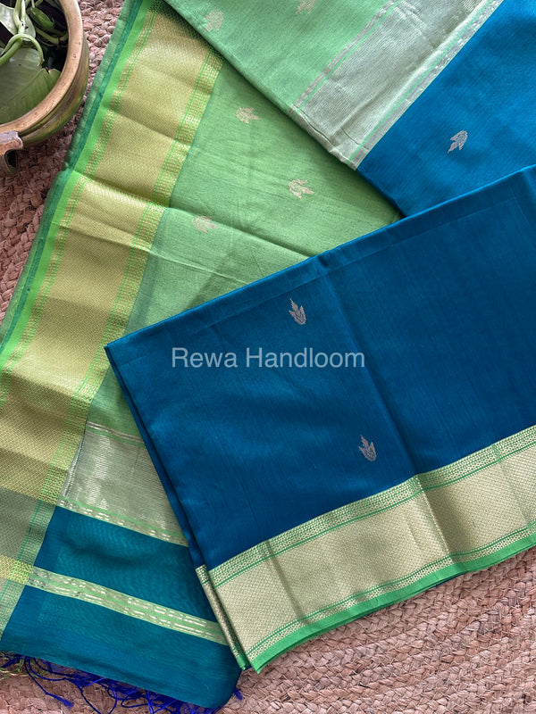 Turmeric Morpeach Zari Butti ~ Maheshwari Saree-PTB-031