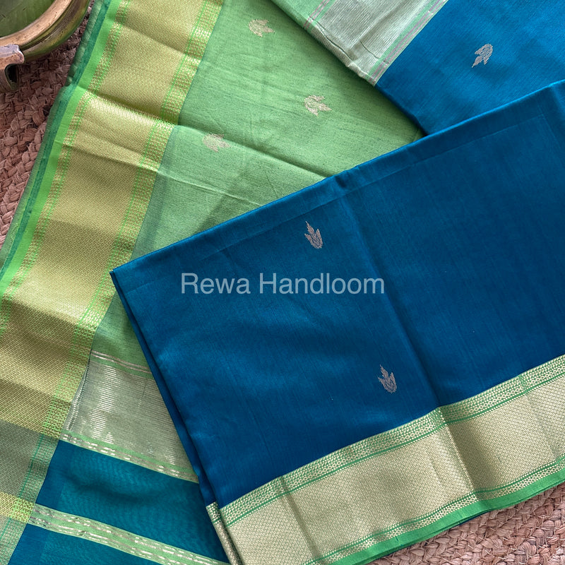 Turmeric Morpeach Zari Butti ~ Maheshwari Saree-PTB-031