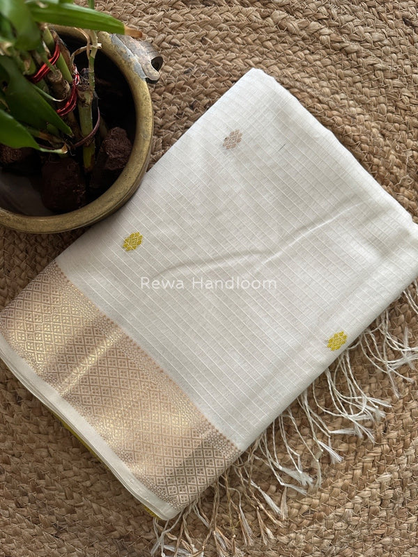 White Butta Pallu Zari Border Saree ~ Maheshwari Saree BTPS014