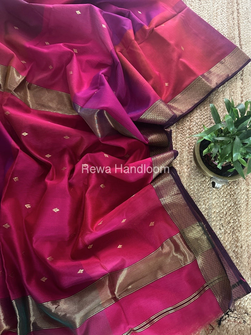 Pink Zari Butti Maheshwari Saree DBSS01