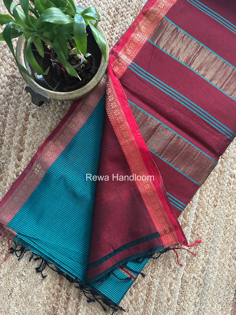 Maheshwari Sea Green Garbha Reshami Silk Saree GS350