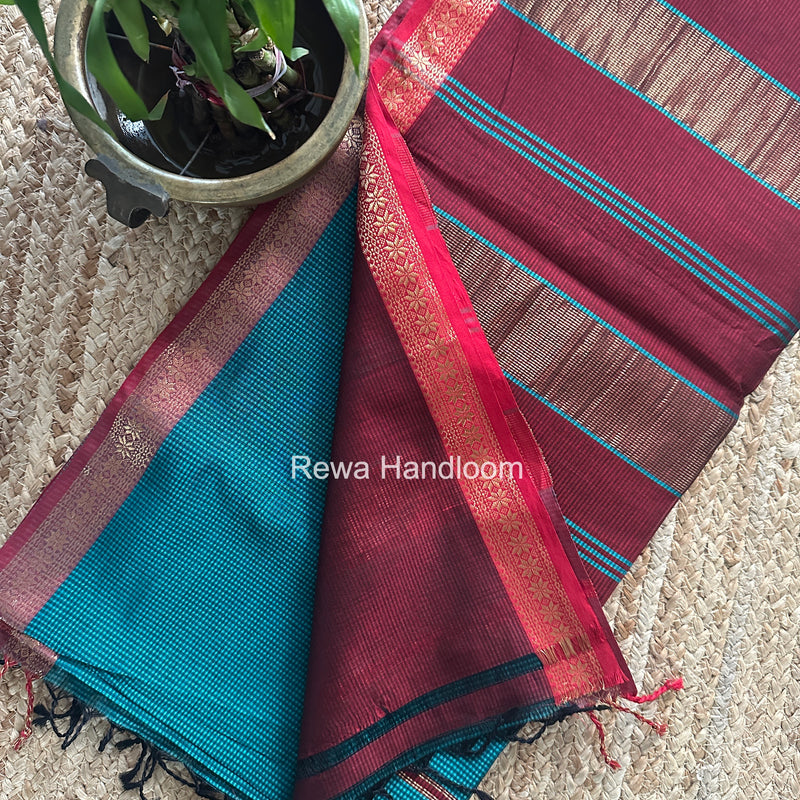 Maheshwari Sea Green Garbha Reshami Silk Saree GS350