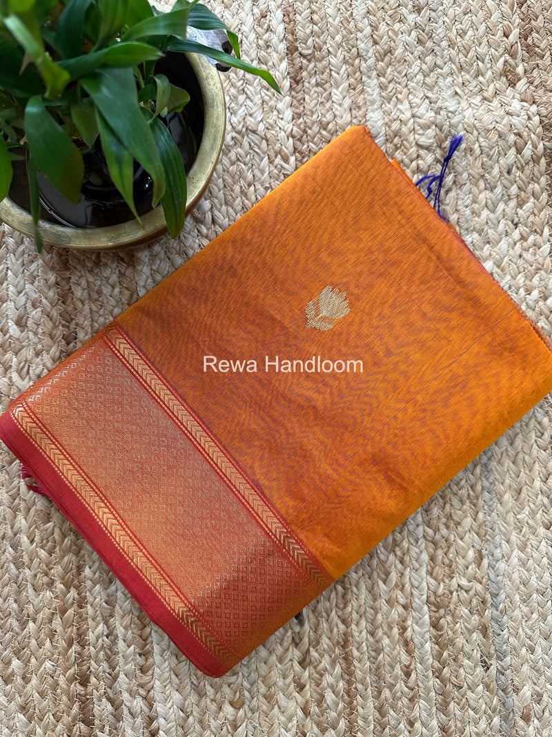 Maheshwari Rust Orange Lotus Shaded Butta Saree SLB04