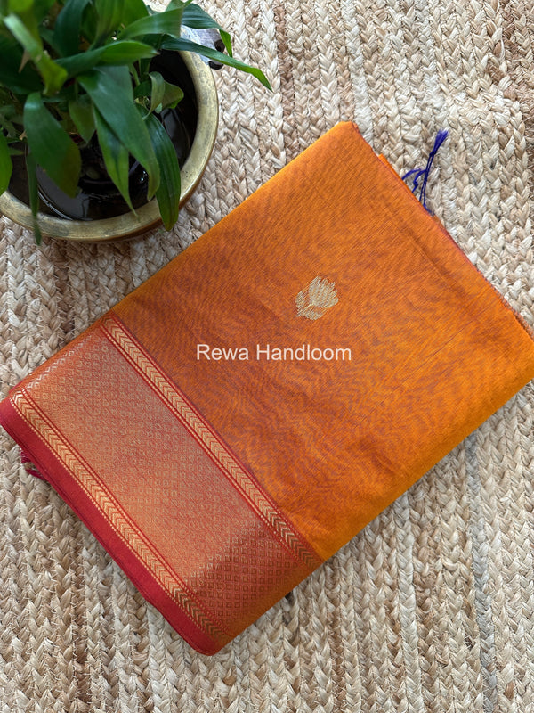 Maheshwari Rust Orange Lotus Shaded Butta Saree SLB04