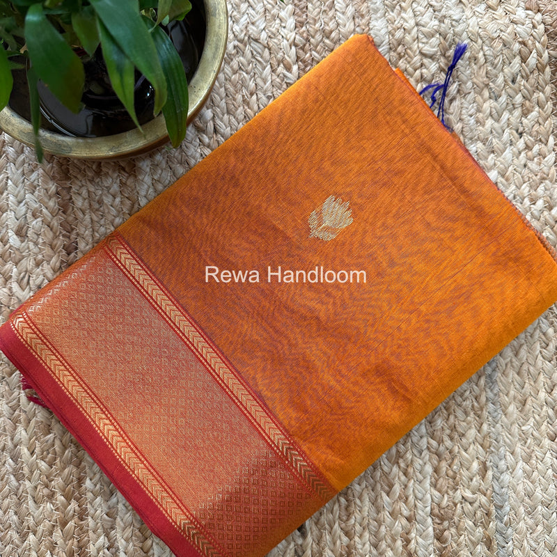 Maheshwari Rust Orange Lotus Shaded Butta Saree SLB04