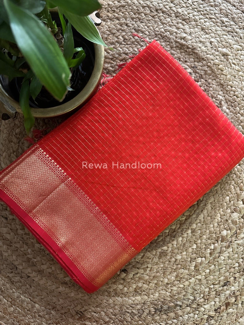 Maheshwari Orange Zari Checks Saree ZCHX062