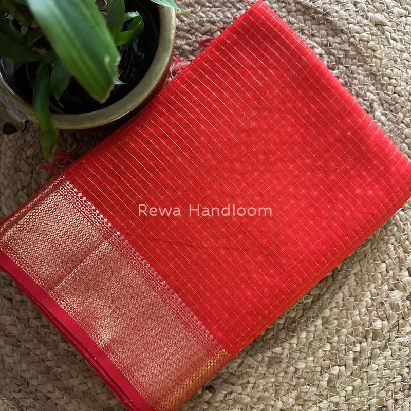 Maheshwari Orange Zari Checks Saree ZCHX062