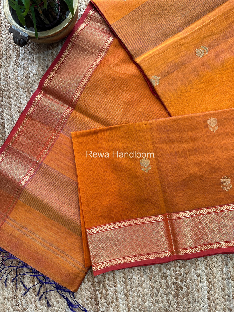 Maheshwari Rust Orange Lotus Shaded Butta Saree SLB04