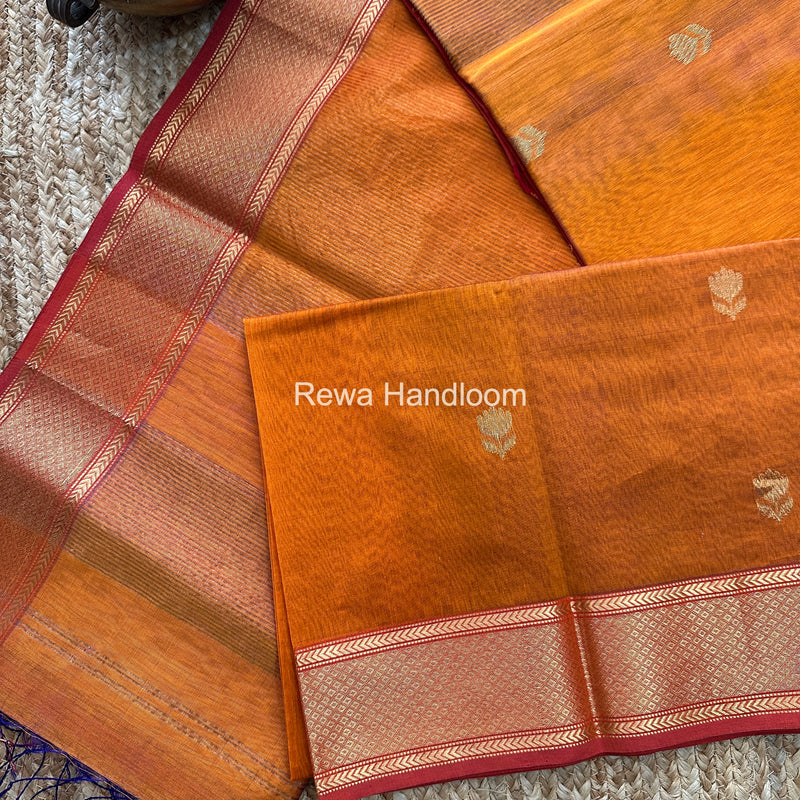 Maheshwari Rust Orange Lotus Shaded Butta Saree SLB04