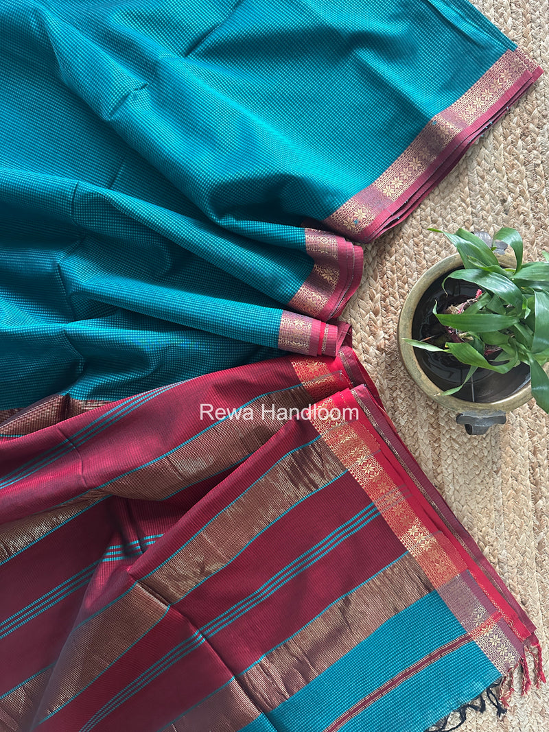 Maheshwari Sea Green Garbha Reshami Silk Saree GS350