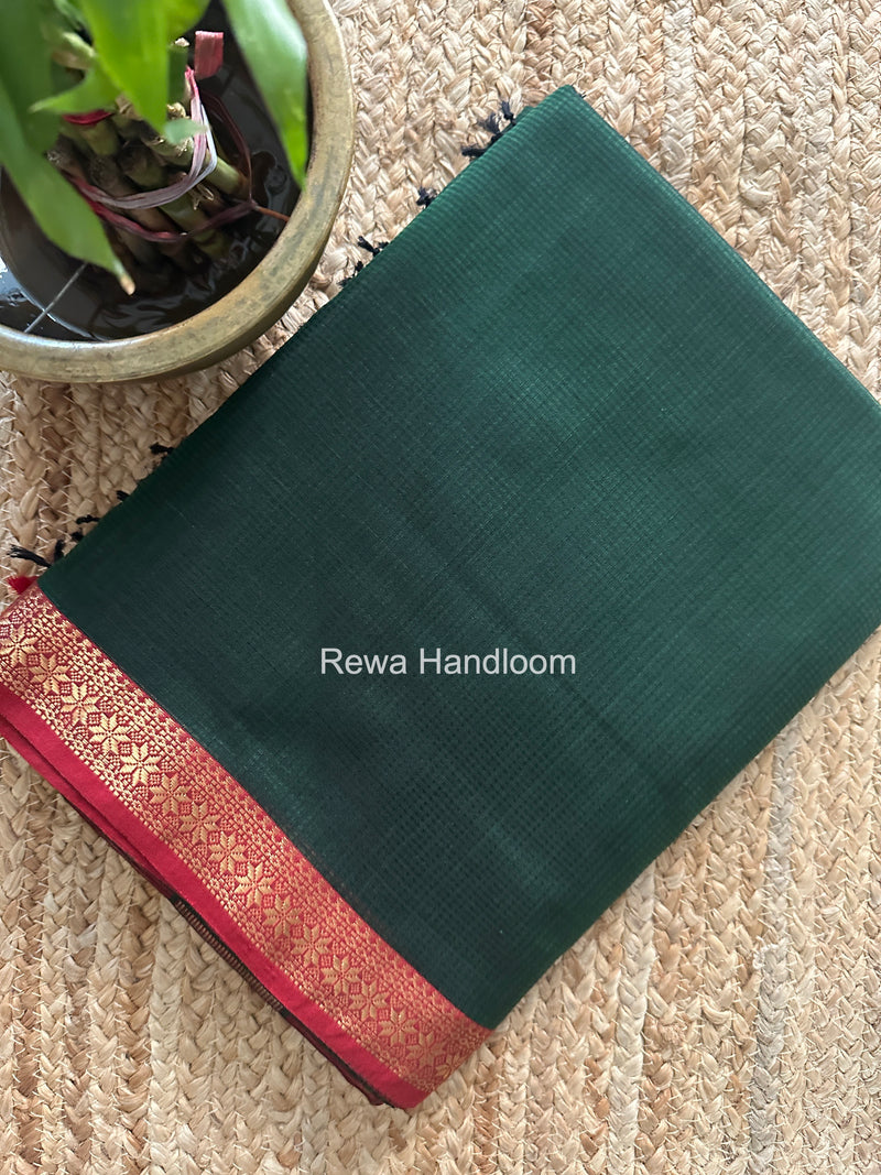 Maheshwari Bottle Green Garbha Reshami Silk Saree GS349