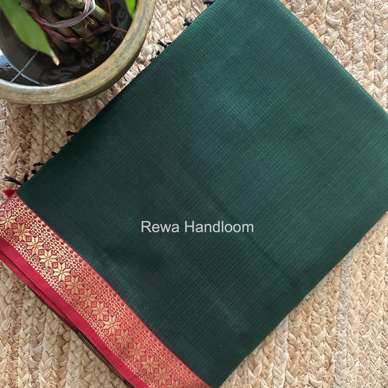 Maheshwari Bottle Green Garbha Reshami Silk Saree GS349