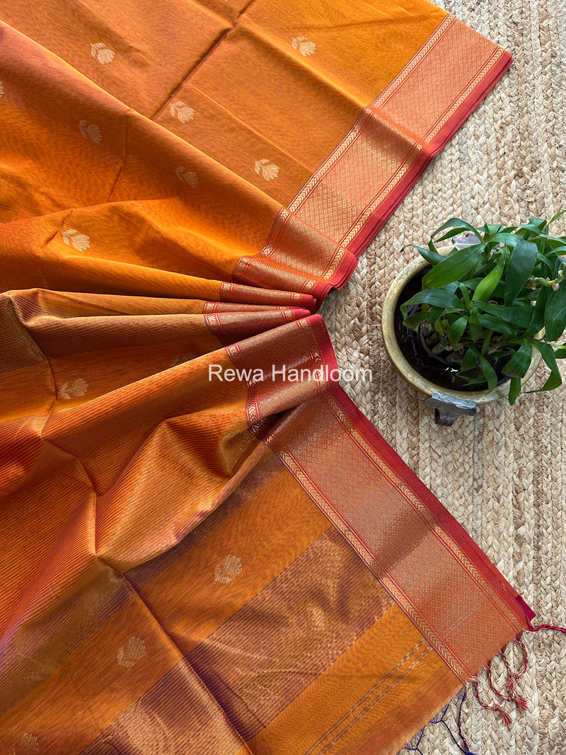 Maheshwari Rust Orange Lotus Shaded Butta Saree SLB04