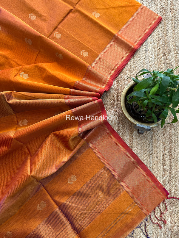 Maheshwari Rust Orange Lotus Shaded Butta Saree SLB04