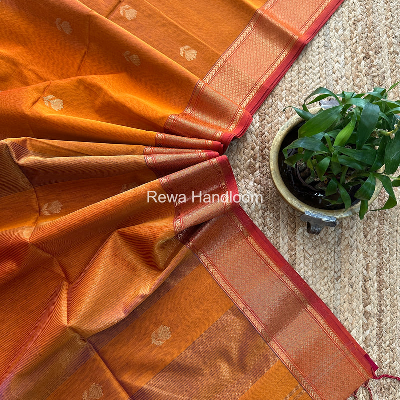 Maheshwari Rust Orange Lotus Shaded Butta Saree SLB04