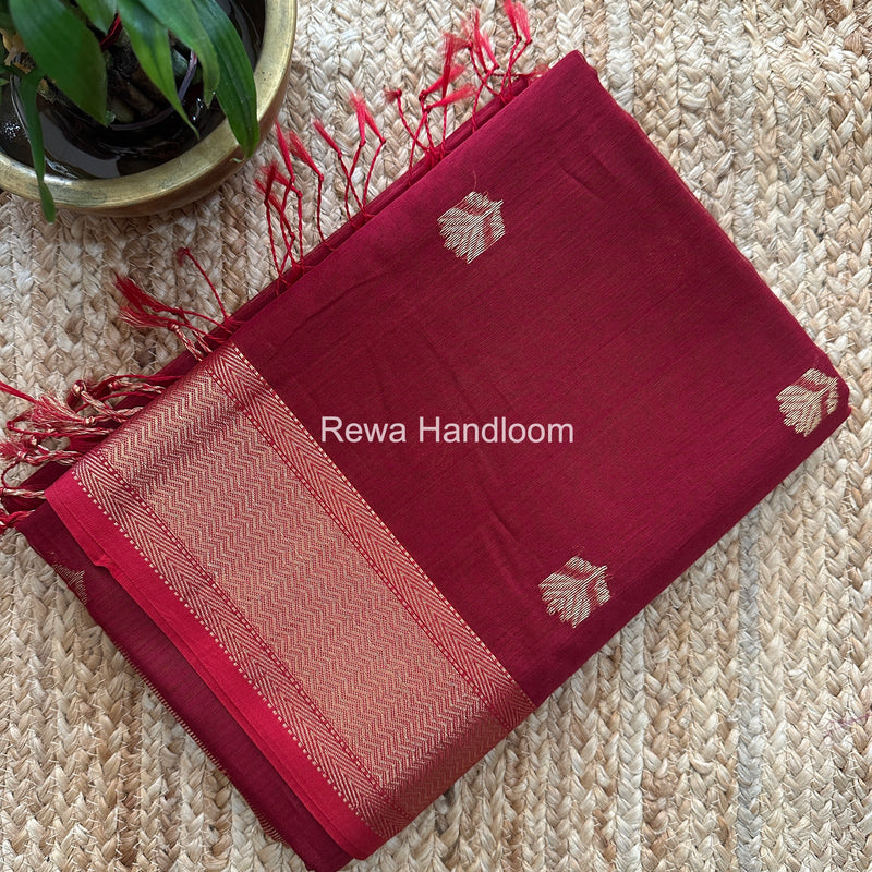 Maheshwari Maroon Lotus Butta Saree LLBS040