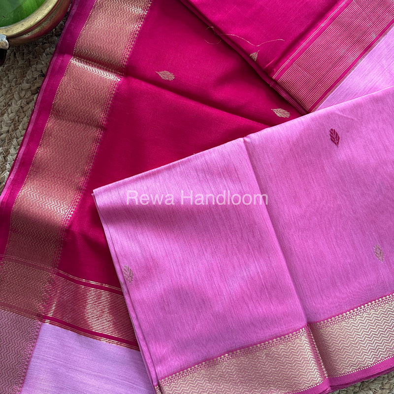 Turmeric Baby Pink Zari Butti ~ Maheshwari Saree-PTB-014