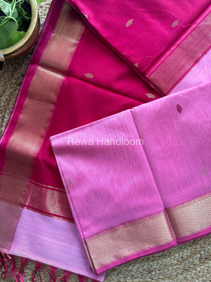 Turmeric Baby Pink Zari Butti ~ Maheshwari Saree-PTB-014