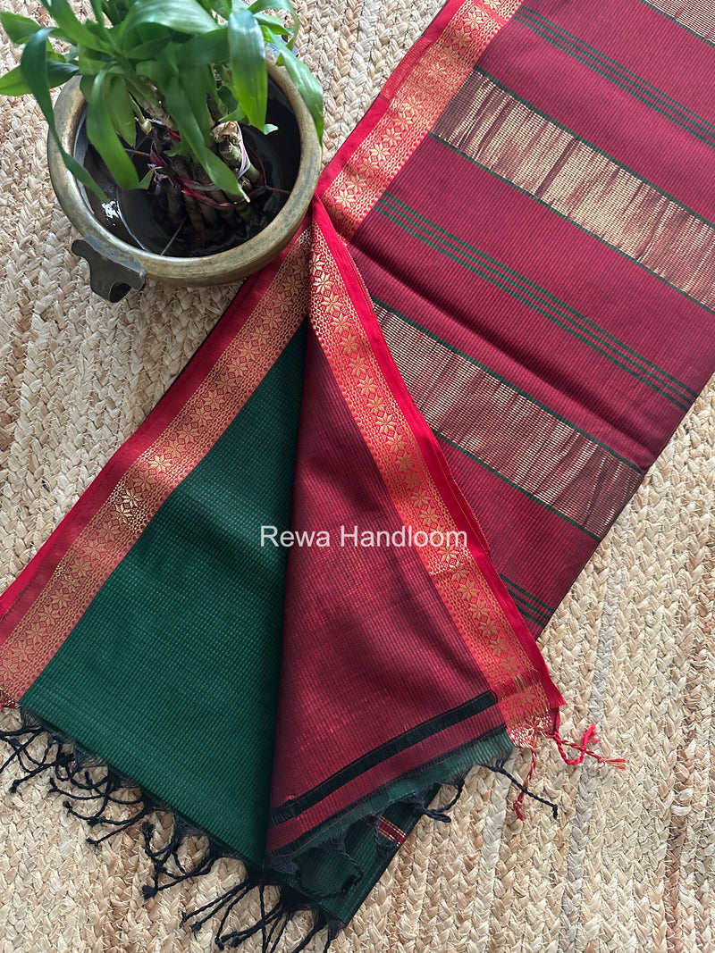 Maheshwari Bottle Green Garbha Reshami Silk Saree GS349