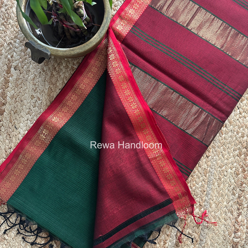 Maheshwari Bottle Green Garbha Reshami Silk Saree GS349