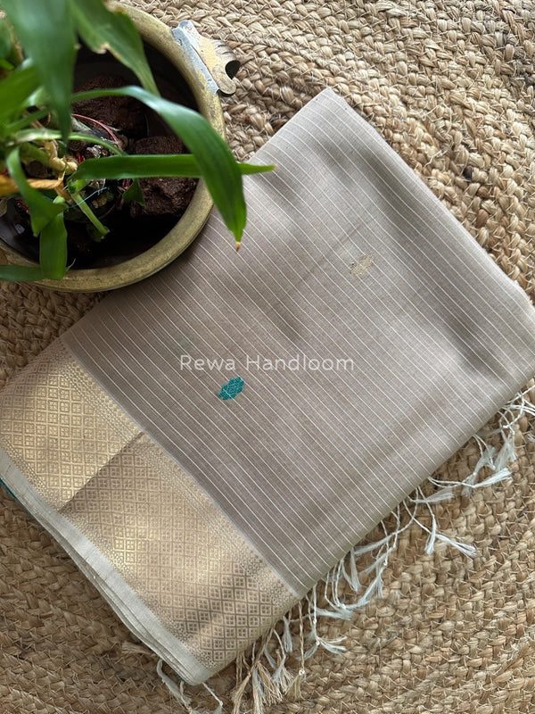 Beige Butta Pallu Zari Border Saree ~ Maheshwari Saree BTPS016