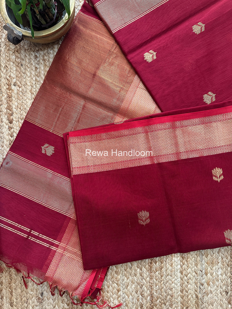 Maheshwari Maroon Lotus Butta Saree LLBS040