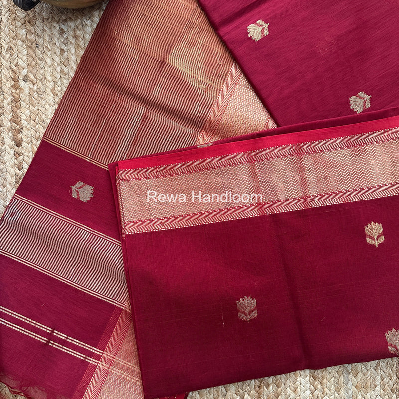 Maheshwari Maroon Lotus Butta Saree LLBS040