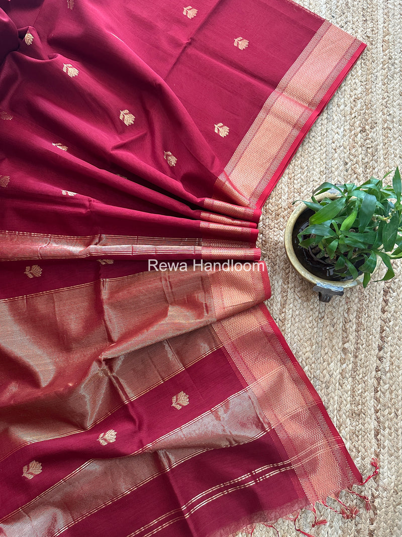 Maheshwari Maroon Lotus Butta Saree LLBS040