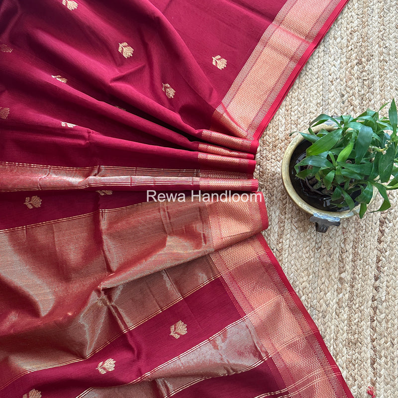 Maheshwari Maroon Lotus Butta Saree LLBS040