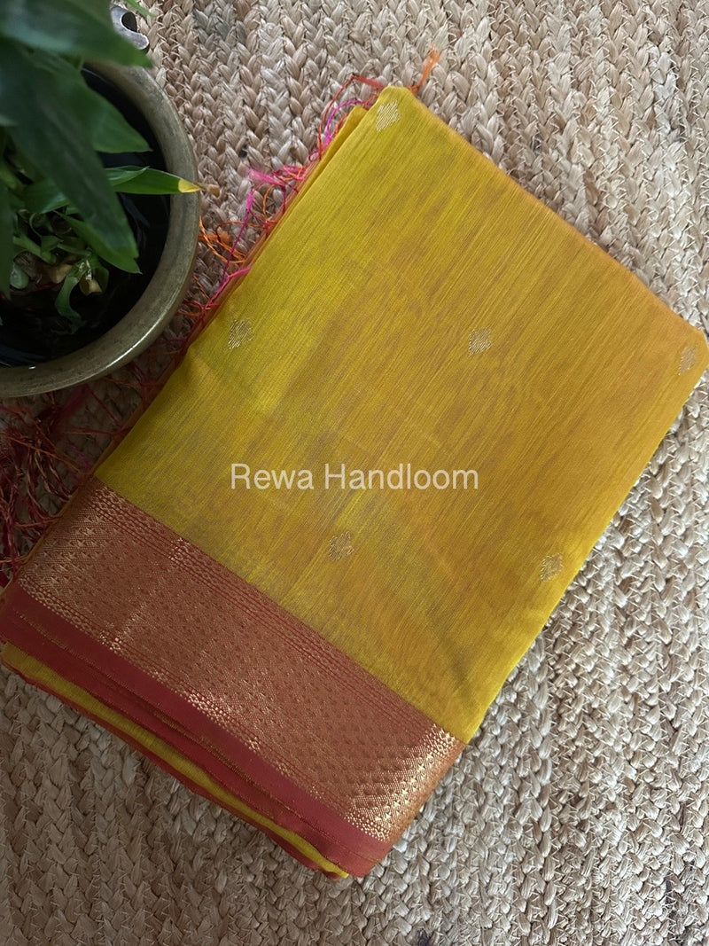 Yellow Zari Butti Maheshwari Saree DBSS02