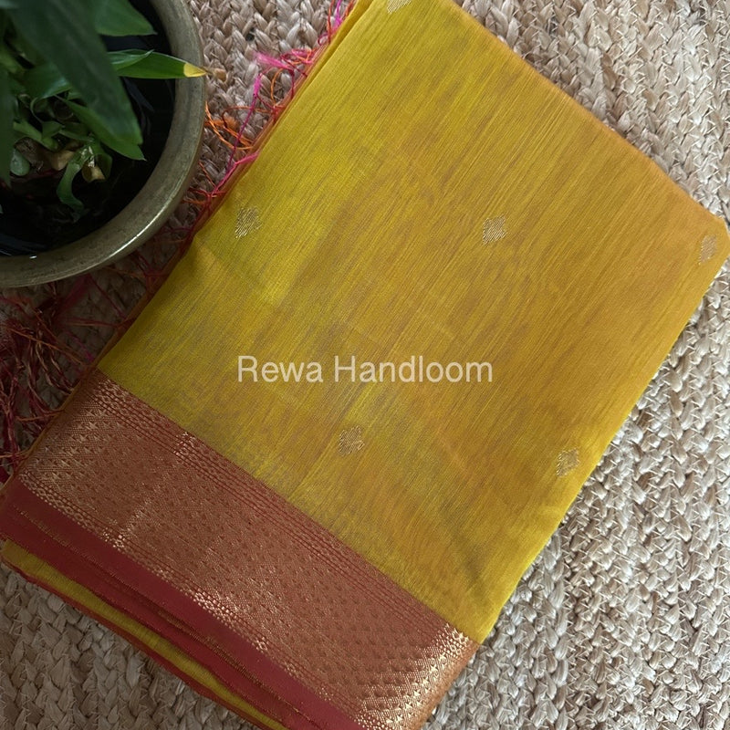 Yellow Zari Butti Maheshwari Saree DBSS02