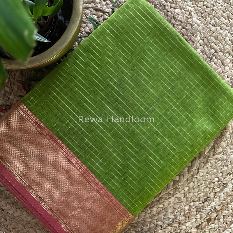 Maheshwari Mehendi Green Zari Checks Saree ZCHX061
