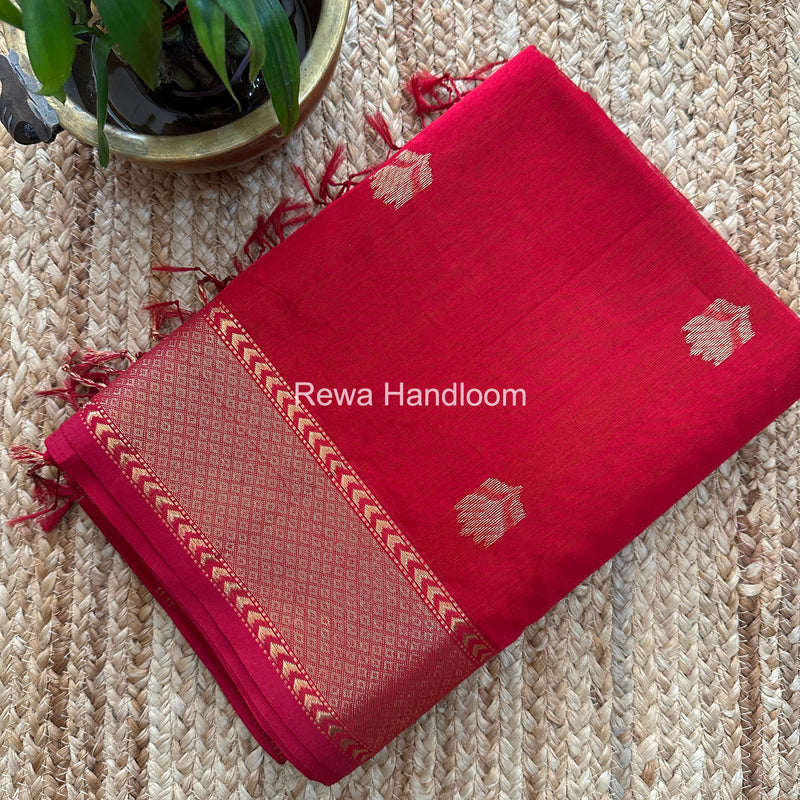 Maheshwari Red Lotus Butta Saree LLBS039