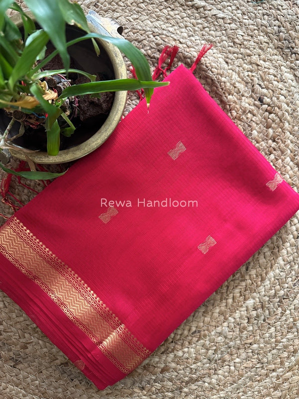 Rani Pink Butta Pallu Zari Border Saree ~ Maheshwari Saree BTPS022