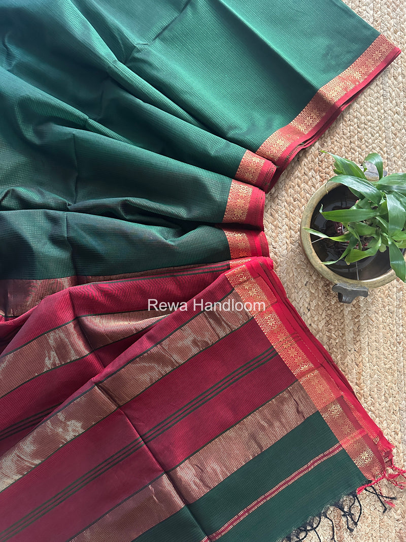 Maheshwari Bottle Green Garbha Reshami Silk Saree GS349