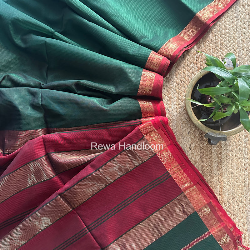 Maheshwari Bottle Green Garbha Reshami Silk Saree GS349
