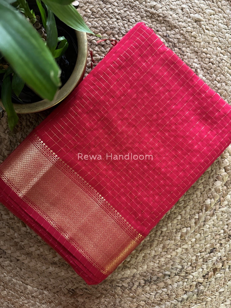 Maheshwari Rani Pink Zari Checks Saree ZCHX055