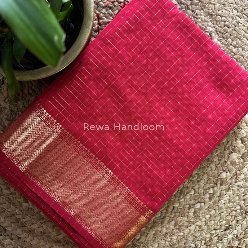Maheshwari Rani Pink Zari Checks Saree ZCHX055